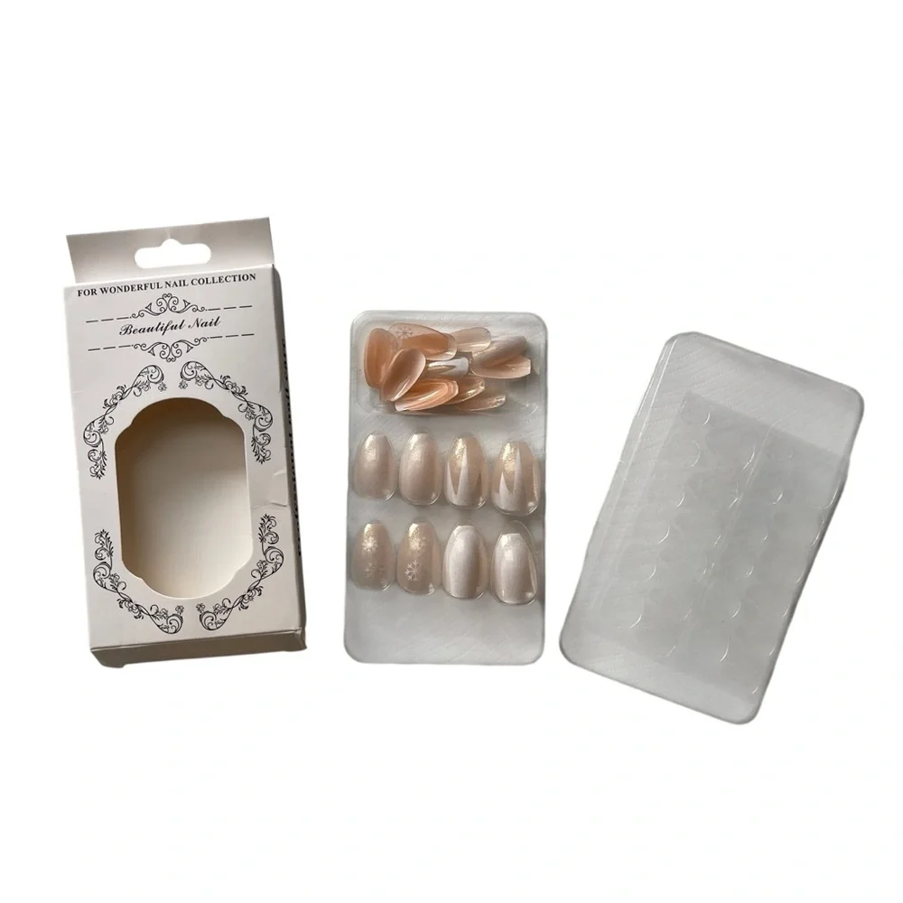 53 Boxes Nail Set 24 Piece Glitter Snowflake White Gradient False Press-On Nails - Picture 4 of 8